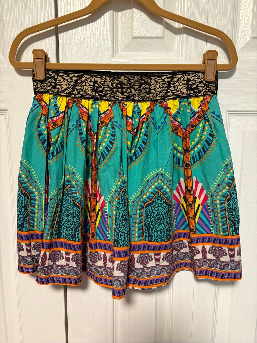 Flying Tomato 100% Cotton Boho Teal Printed Mini Skirt - see size comment